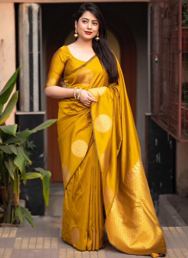 Soft Silk Mustard Festival Wear Zari Work Saree